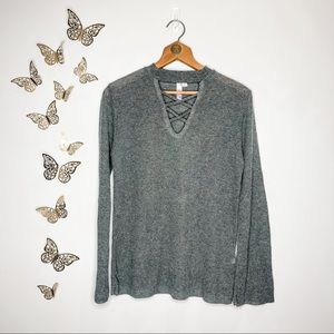 🦋🌙 ALYA | Gray Waffle Top with Criss Cross Neck